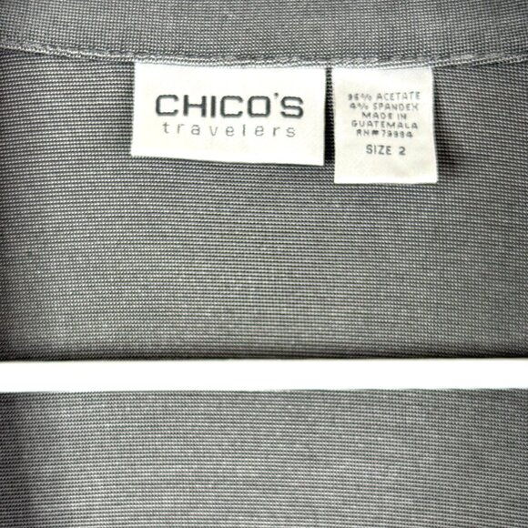 Chicos Travelers Slinky Collared Open Front Longline Stretch Cardigan Womens 2 L - Picture 2 of 7